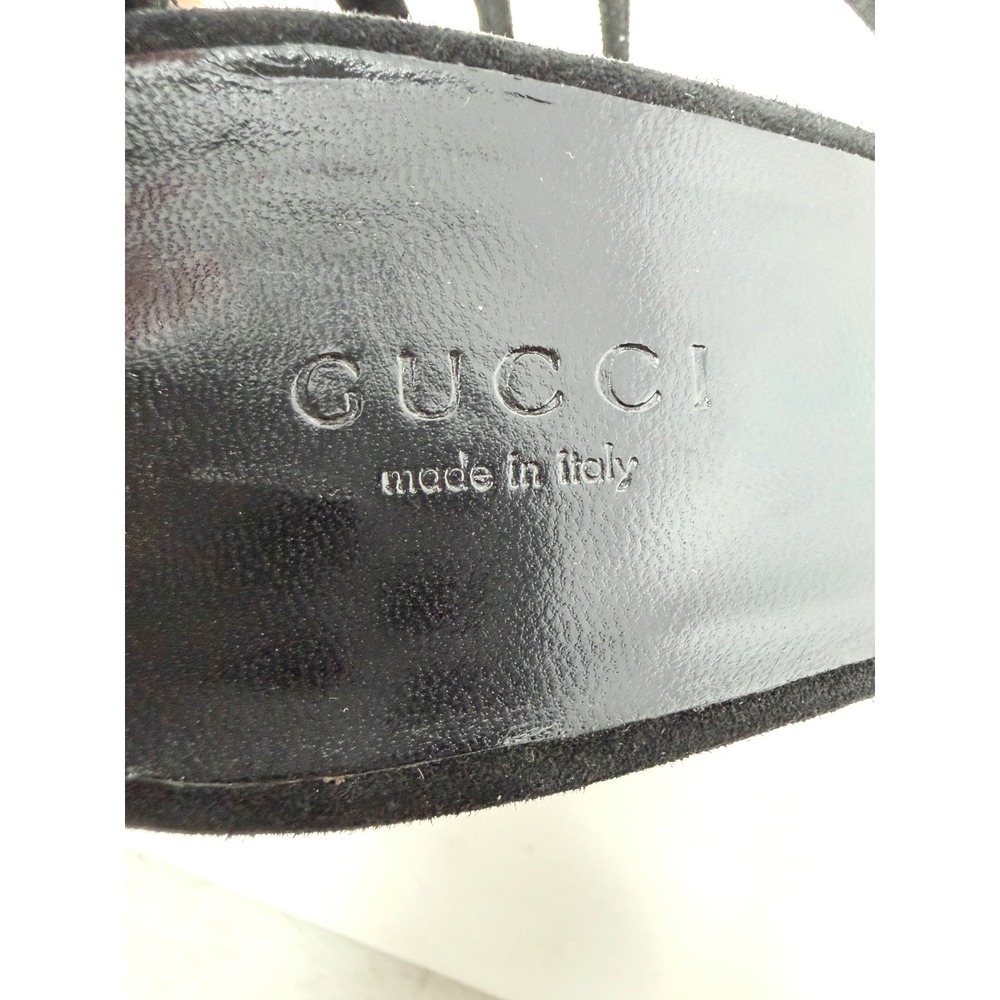 Gucci Black Suede Ankle Wrap Pumps Block Heel Square Toe 8.5 - Picture 6 of 10
